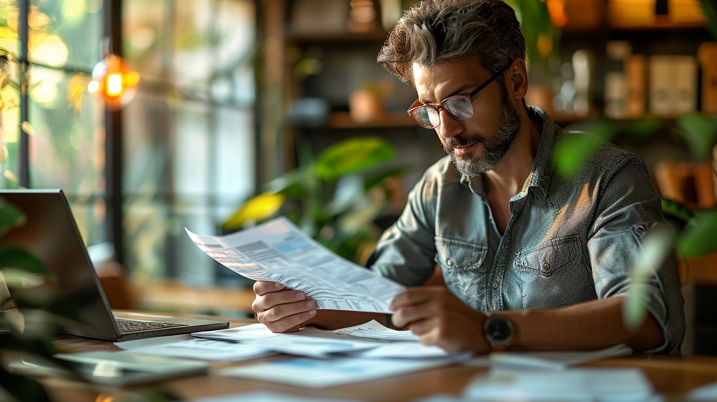 A man looks at a paper